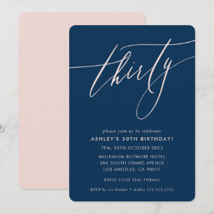 MINIMALIST Calligrafiekeriek 30th party marine blu Kaart