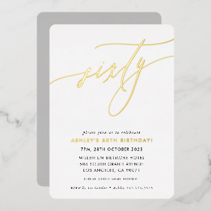 MINIMALIST Calligrafietechiek 60ste verjaardagsgou Folie Uitnodiging