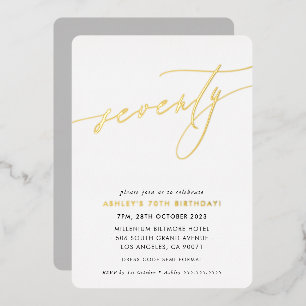 MINIMALIST Calligrafietechiek 70e verjaardagsgoud Folie Uitnodiging