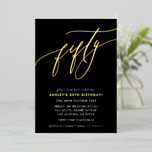MINIMALIST Calligraphy chic 50ste verjaardag goude Folie Uitnodiging