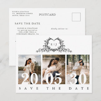 Minimalist Calligraphy monogram Save the Date Briefkaart