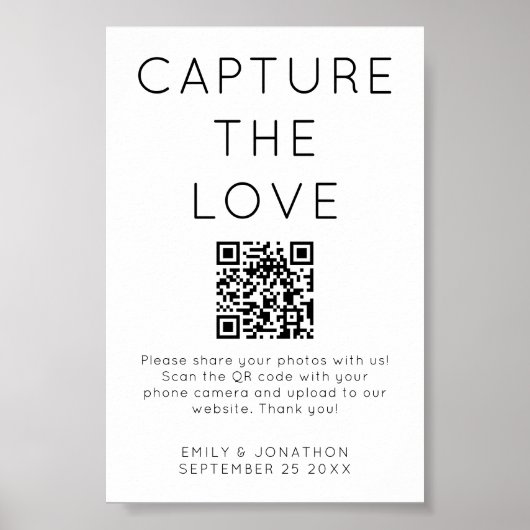 Minimalist Capture The Love QR-code Trouwbord Poster (Voorkant)