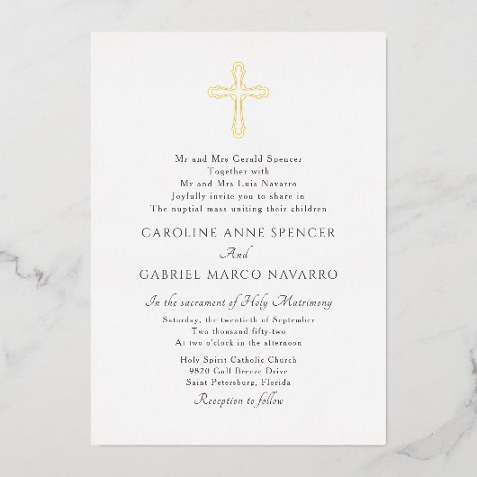 Minimalist Catholic Mass Wedding Folie Uitnodiging (Voorkant)