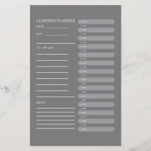 Minimalist Charcoal Grey Daily Learning Planner Flyer (Achterkant)