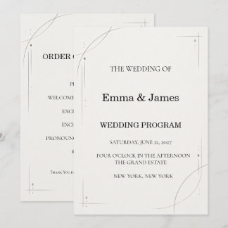 Minimalist Charcoal Line Wedding Ceremony Program Programma