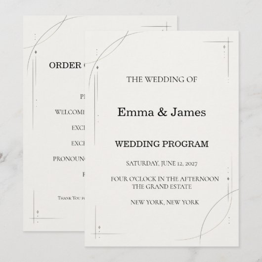 Minimalist Charcoal Line Wedding Ceremony Program Programma (Voorkant / Achterkant)