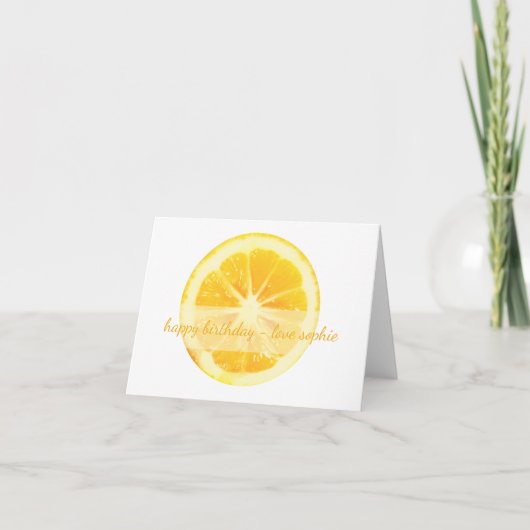 MINIMALIST CHIC FUN YELLOW LEMON FRUIT BIRTHDAY KAART (Voorkant)