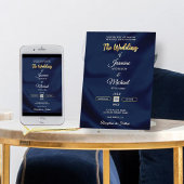Minimalist Chic Navy & Gold Script Wedding Elegant Kaart