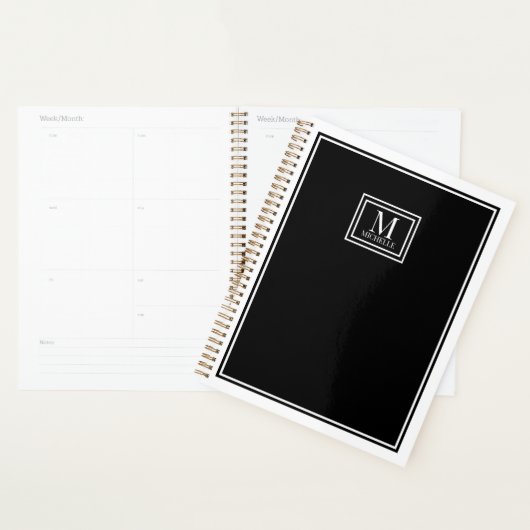 Minimalist Chic Two Boarder Monogram Name Black   (Devant avec enveloppe)
