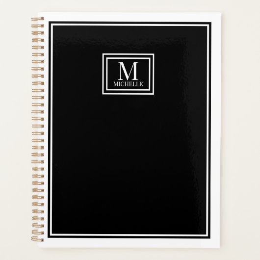Minimalist Chic Two Boarder Monogram Name Black (Devant)