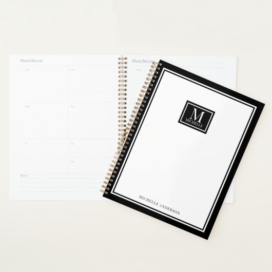 Minimalist Chic Two Boarder Monogram Name Black  (Devant avec enveloppe)