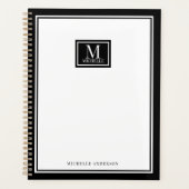 Minimalist Chic Two Boarder Monogram Name Black  Planner (Voorkant)