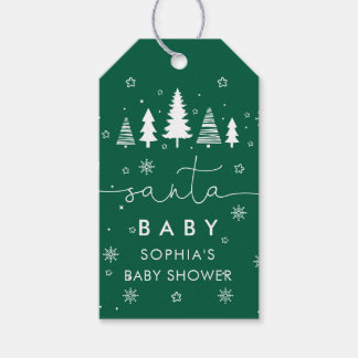 Minimalist Christmas Baby Shower Green Gift Tags Cadeaulabel