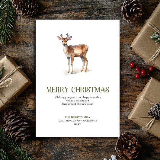 Minimalist Christmas Deer Neutral Script Holiday Feestdagenkaart