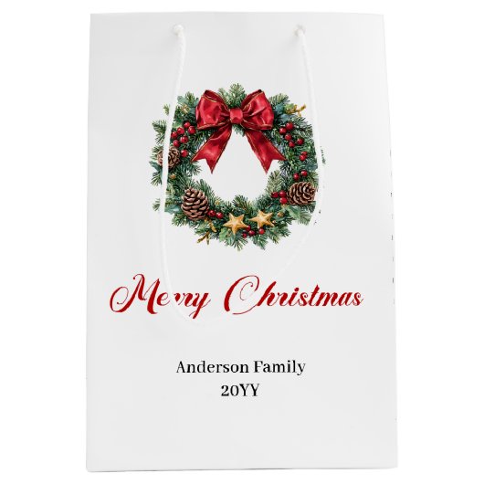 Minimalist Christmas wreath gift bag personalized Medium Cadeauzakje (Voorkant)