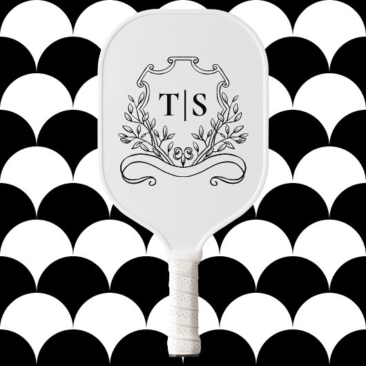 Minimalist Classic Chic White  and Black Monogram Pickleball Paddle