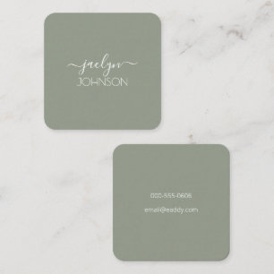 Minimalist Classy Sage White Gepersonaliseerde naa Vierkante Visitekaartje
