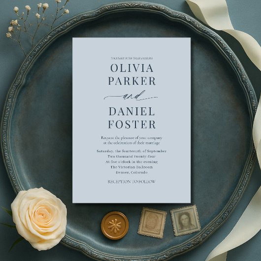 Minimalist Coastal Blue Wedding Invitation Kaart