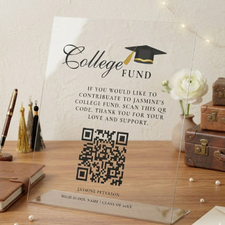 Minimalist College Fund QR Code Sign Graduation Acryl Bord