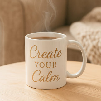 Minimalist Cozy Quote Mug – “Create Your Calm” Koffiemok