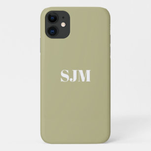 Minimalist Custom monogram naam sage groen wit iPhone 11 Hoesje