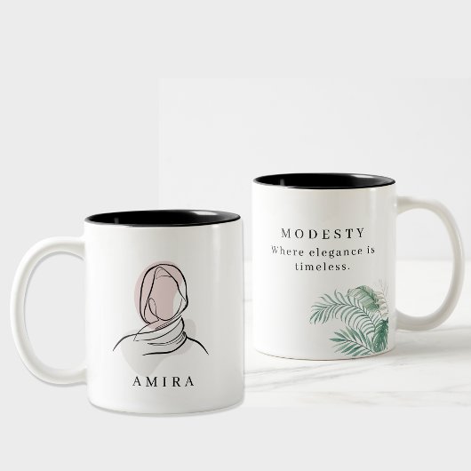 Minimalist Custom Name Hijab Line Art Two-Tone Mug