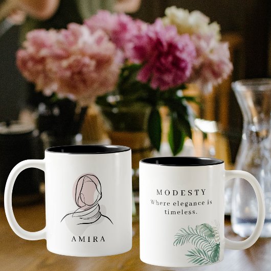 Minimalist Custom Name Hijab Line Art Two-Tone Mug