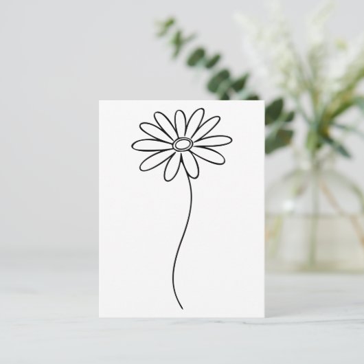 Minimalist Daisy Floral Line Art Briefkaart (Staand voorkant)