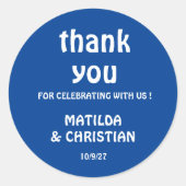 Minimalist Deep Blue Wedding  Ronde Sticker (Voorkant)