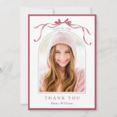 Minimalist Deep Blush Bow Graduation Photo Bedankkaart (Voorkant)