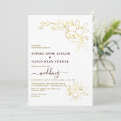 Minimalist Deep Burgundy Gold Simple Wedding Kaart (Staand voorkant)
