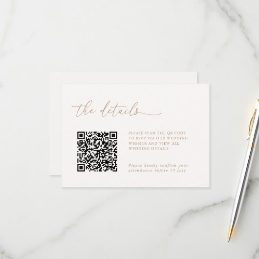 Minimalist Details & QR Code Wedding RSVP Card (Devant/Arrière en situation)