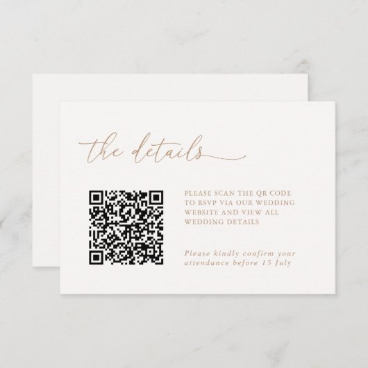 Minimalist Details & QR Code Wedding RSVP Card (Devant / Derrière)