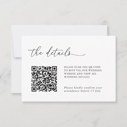 Minimalist Details & QR Code Wedding RSVP Card (Devant)