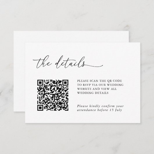 Minimalist Details & QR Code Wedding RSVP Card (Devant / Derrière)