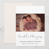 Minimalist Dubbel de vreugde tweeling foto Aankondiging (Voorkant / Achterkant)