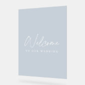 Minimalist Dusty Blue Acrylic Wedding Welcome Sign (Angle)