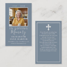 Minimalist Dusty Blue Cross Photo Funeral Card