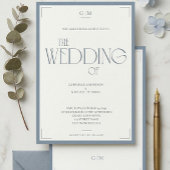 Minimalist Dusty Blue Elegant Monogram Wedding Kaart