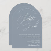 Minimalist Dusty Blue Modern Arch Wedding Kaart (Voorkant / Achterkant)
