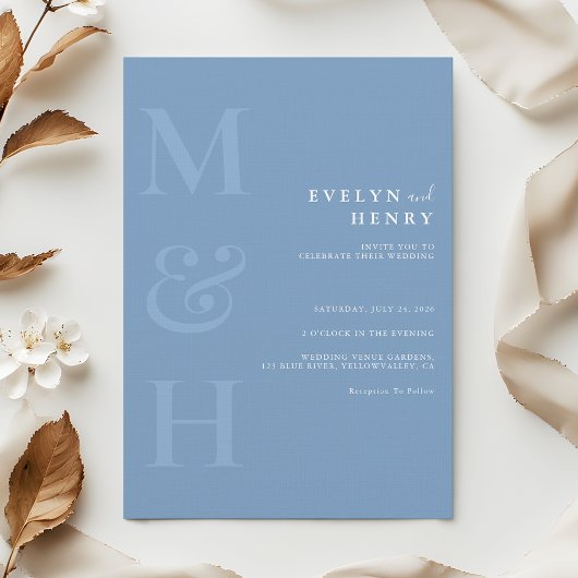 Minimalist Dusty Blue Monogram Simple Wedding Kaart
