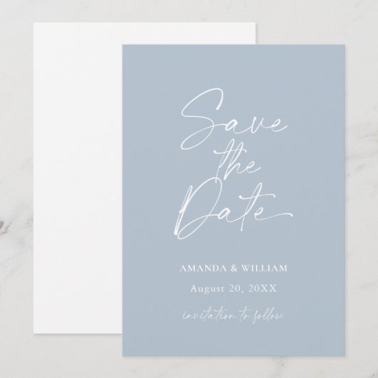 Minimalist Dusty Blue Save the Date Invitation (Devant / Derrière)