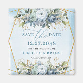 Minimalist Dusty Blue White Peony Save the Date Magneet (Voorkant)