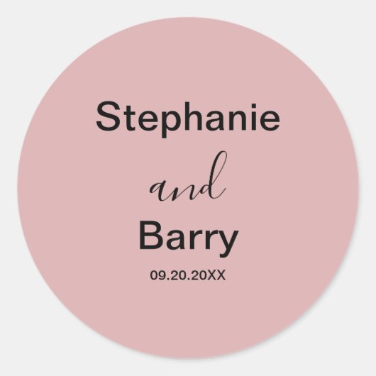 Minimalist Dusty Pink Wedding Ronde Sticker (Voorkant)