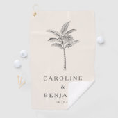 Minimalist Ecru Palm Tree Line Art Wedding Favor Golfhanddoek (Insitu)