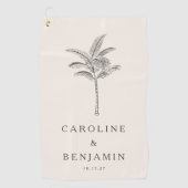 Minimalist Ecru Palm Tree Line Art Wedding Favor Golfhanddoek (Voorkant)