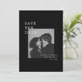 Minimalist Editorial Black White Photo Save the Date (Staand voorkant)