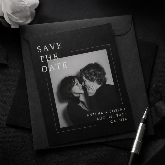 Minimalist Editorial Black White Photo Save the Date