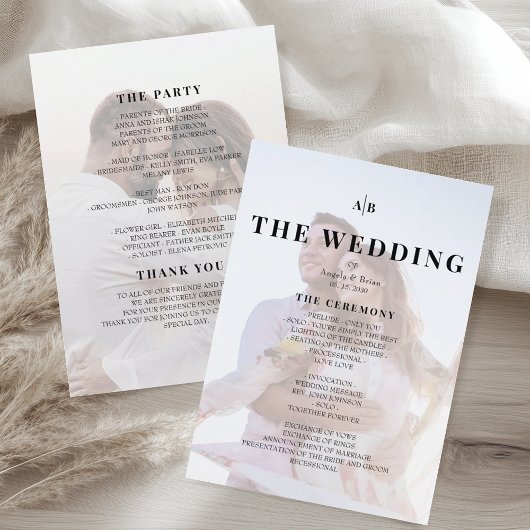 Minimalist Editorial Ivory Photo Wedding Program Programma