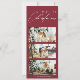 Minimalist Elegant 3 Photo Collage Red Christmas Feestdagenkaart